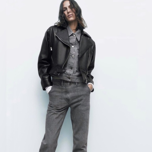 Zara  cropped genuine leather jacket LIMITED EDITION - Picture 4 of 12